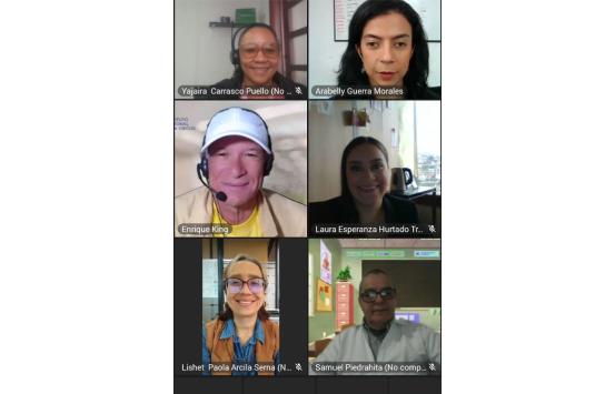 Captura de pantalla de la reunión virtual llevada a cabo por funcionarios del INCI y funcionarios de Instituciones Prestadoras de Salud (IPS) y otros actores clave convocados por la Secretaría de Salud de la Alcaldía de Manizales