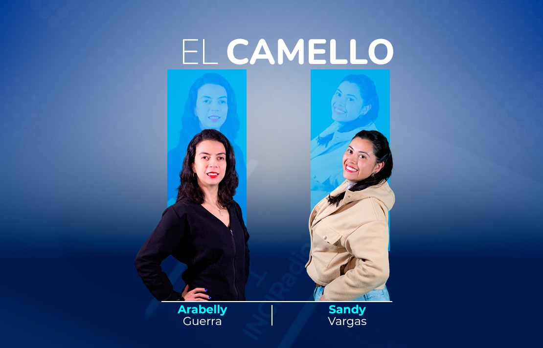 Sobre un fondo azul están Arabelly Guerra y Sandy Vargas en la parte superior aparece el texto EL Camello