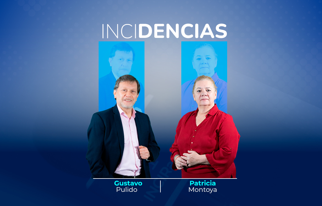sobre un fondo azul están Gustavo Pulido y Patricia Montoya en la parte superior aparece el texto INCIDencias