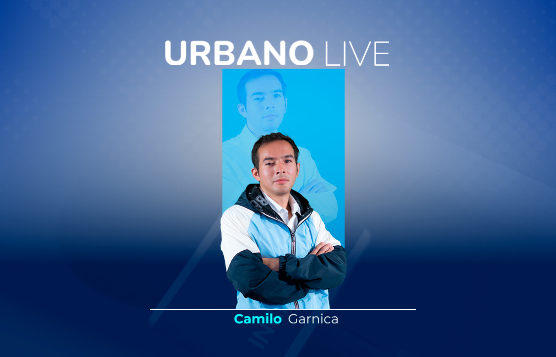 sobre un fondo azul está Camilo Garnica en la parte superior aparece el texto Urbano Live