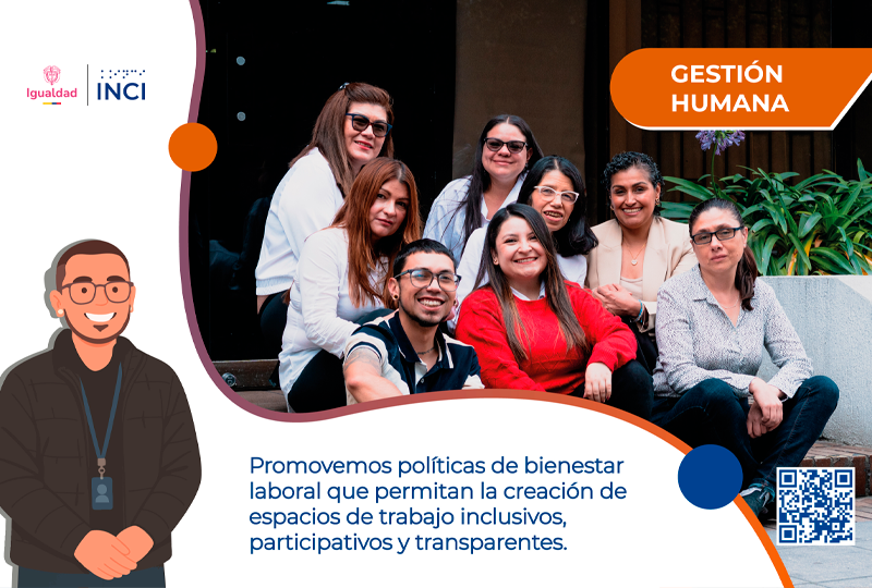 Imagen de funcionarios del INCI reunidos en una actividad institucional. La pieza resalta las estrategias de bienestar laboral y el fortalecimiento de espacios de trabajo inclusivos y participativos.
