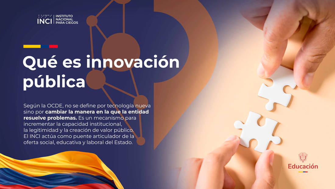 Qué es innovación pública: cambiar la manera en la que la entidad resuelve problemas. Dos manos acercan piezas de un rompecabezas.