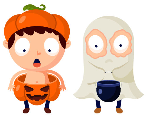 Niños disfrazados de calabaza y de fantasma