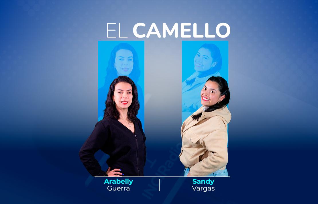 Sobre un fondo azul están Arabelly Guerra y Sandy Vargas en la parte superior aparece el texto EL Camello