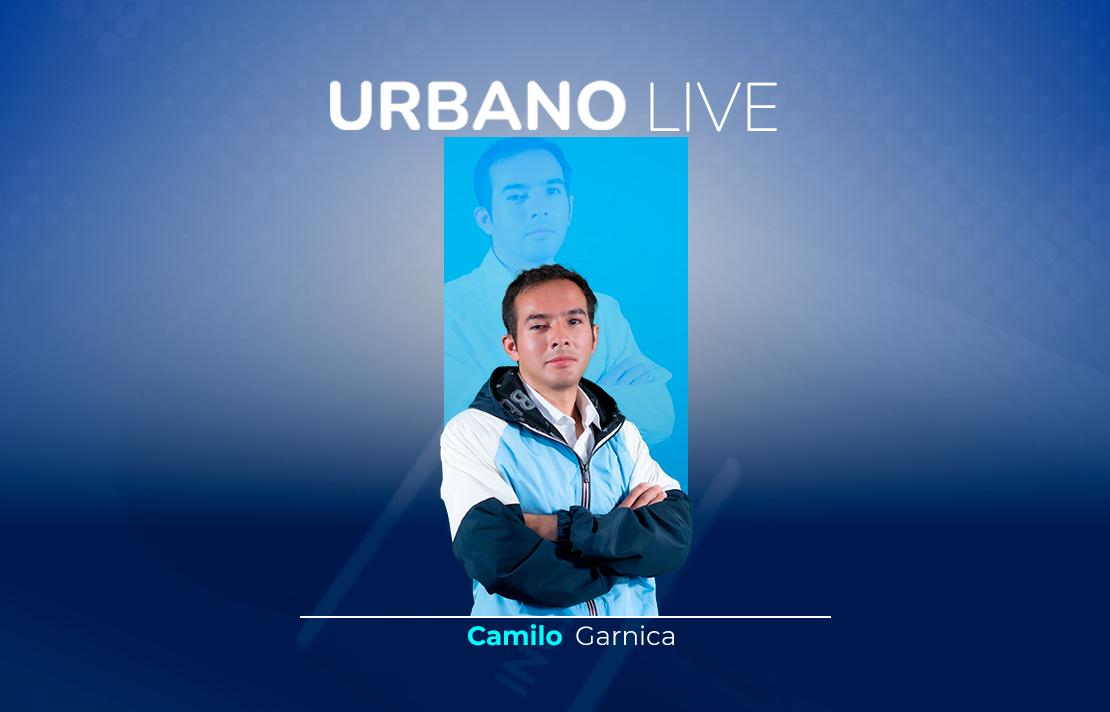 sobre un fondo azul está Camilo Garnica en la parte superior aparece el texto Urbano Live