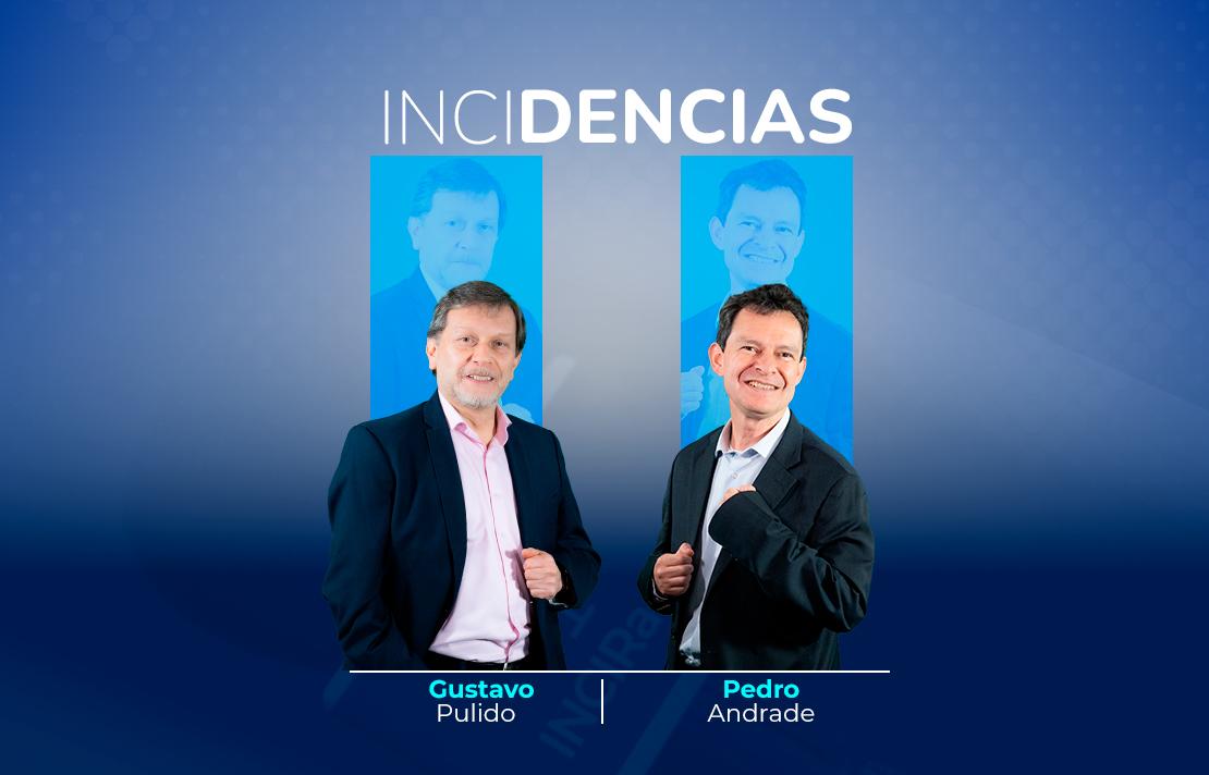 sobre un fondo azul está pedro andrade y gustavo pulido en la parte superior esta el texto de incidencias