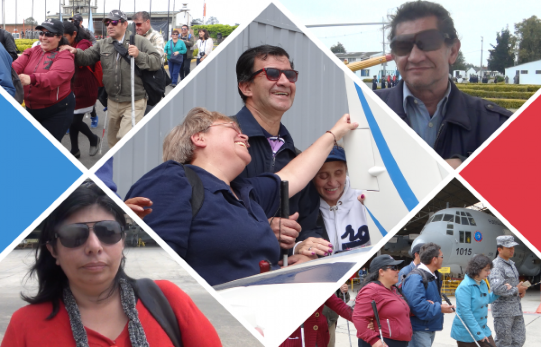 Collage de cinco fotografías de personas con discapacidad visual