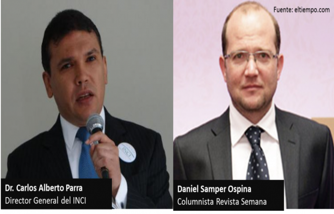 Dos fotografías, a izquierda está el Director del INICI, doctor Carlos Parra, a la derecha está el columnista de la revista Semana, Daniel Samper Ospina