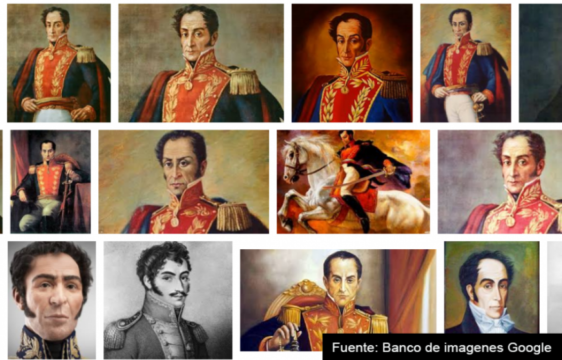 Colage de retratos del libertador Simón Bolívar