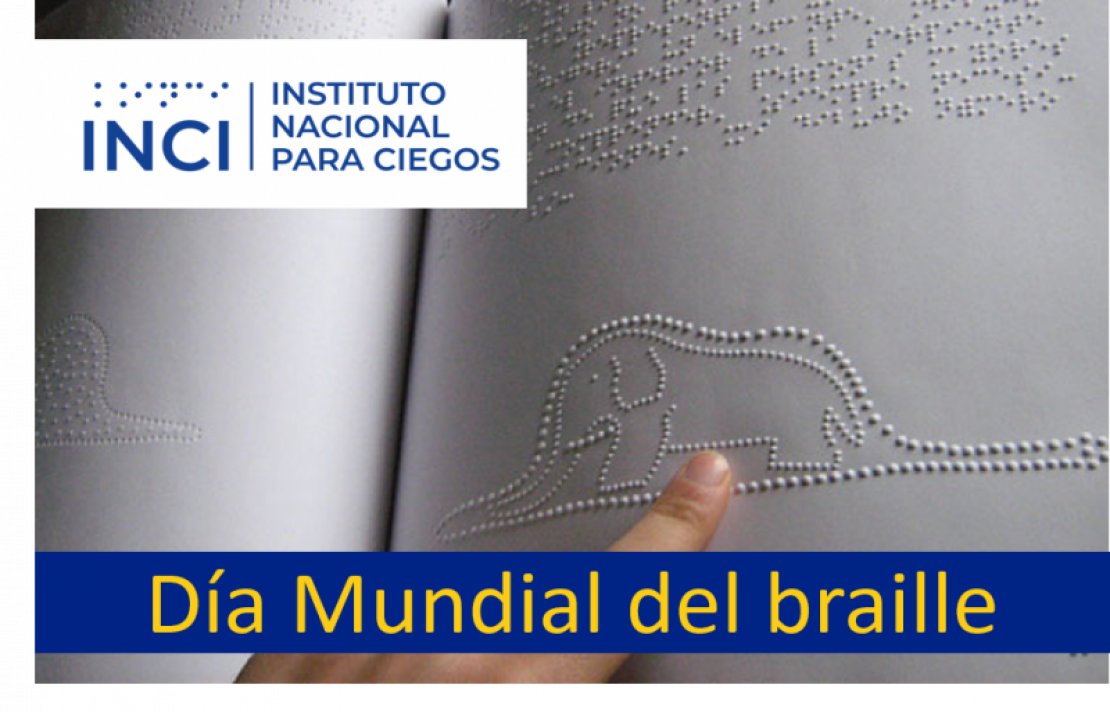 día mundial del braille imagen de un texto en braille y una mano leyendo con el texto sobrepuesto: día mundial del braille