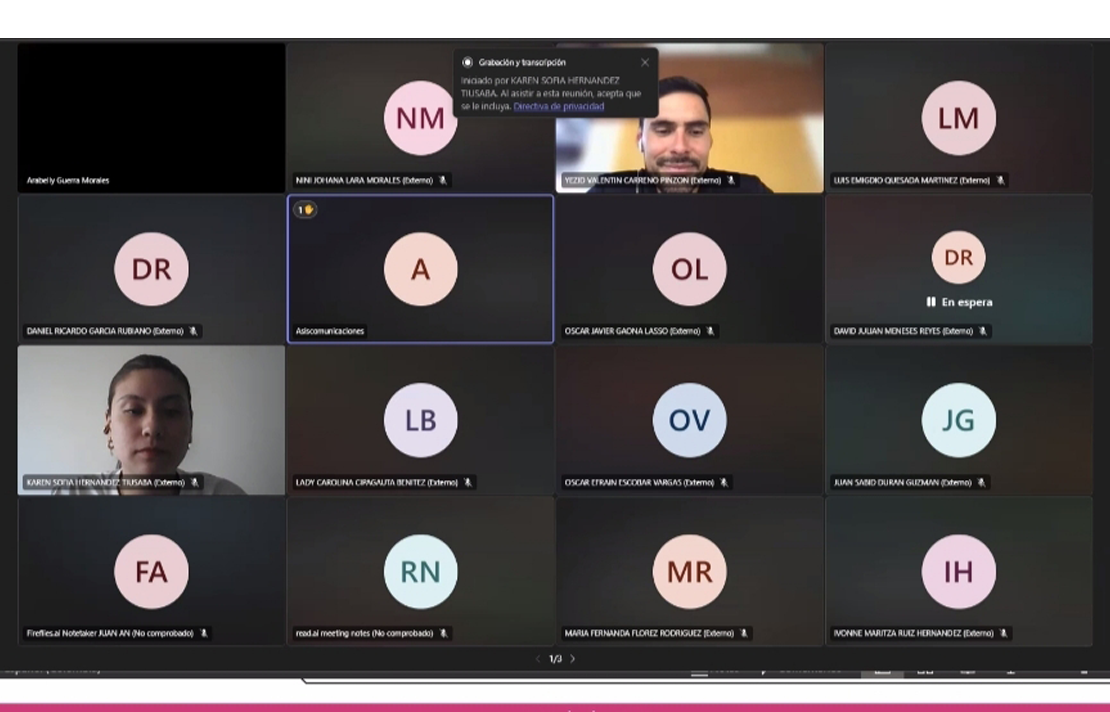 Captura de pantalla de la capacitación virtual llevada a cabo por el área de Gestión Interinstitucional dirigida a entidades del sector energético, convocadas por el Ministerio de Minas y Energía.