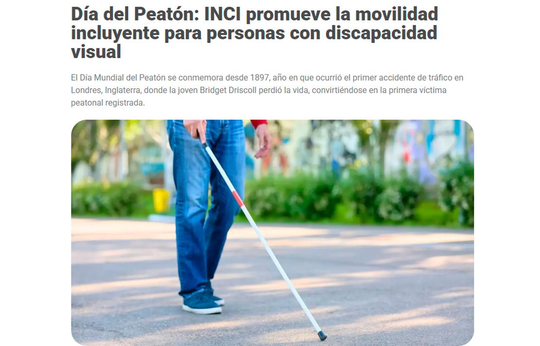 Captura de pantalla del sitio web del periodito Q´Hubo de su nota Día del Peatón: INCI promueve la movilidad incluyente para personas con discapacidad visual