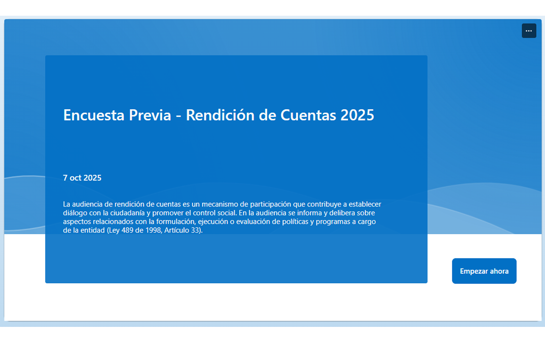 Captura de pantalla, Encuesta Previa - Rendición de Cuentas 2025