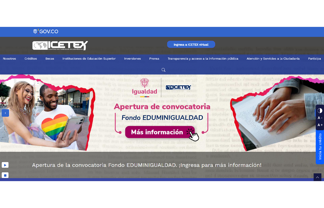 Captura de pantalla sitio web Icetex