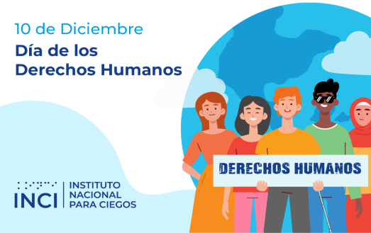 10 de diciembre, Día de los Derechos Humanos, en la imagen se observa una ilustración de una grupo de personas de diferentes etnias, sosteniendo un letrero que dice: Derechos Humanos