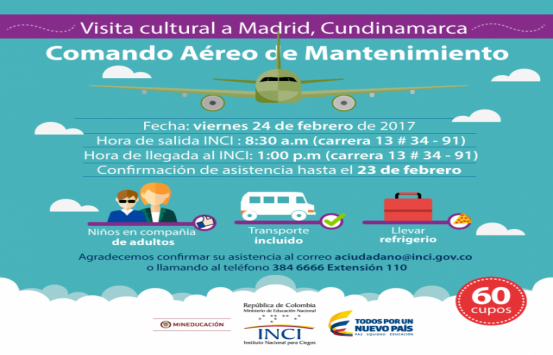 Tarjeta de invitación a la visita lúdica al Comando de Mantenimiento de la Fuerza Aérea Colombiana