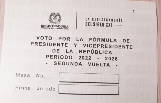 Fotografía - Tarjeta Electoral Presidencial Segunda Vuelta