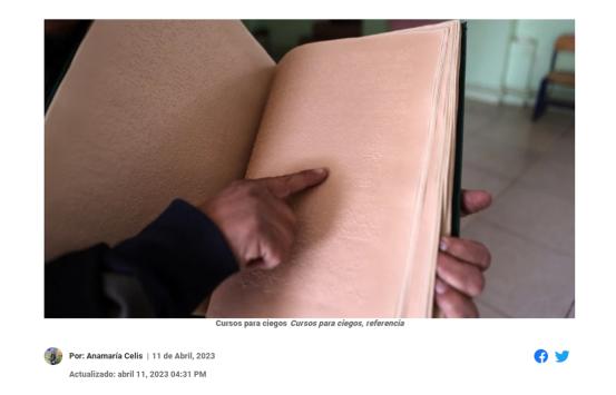Captura de pantalla Sitio web Blue Radio - Nota Cursos gratuitos por parte del Instituto Nacional para Ciegos buscan impulsar la educación inclusiva