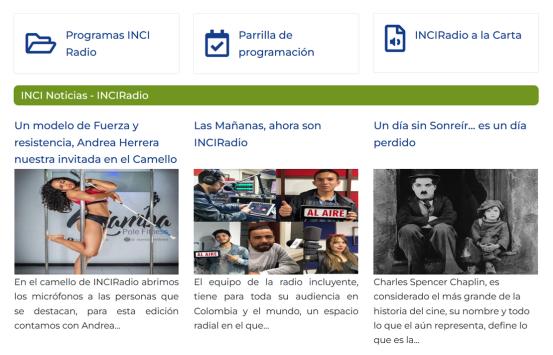 Captura de pantalla de nuestra página web www.inci.gov.co/inciradio