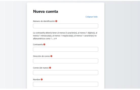 Captura de pantalla formulario de inscripción plataforma e-learing del INCI