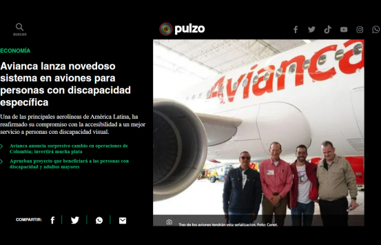 Nota PULZO - Avianca lanza novedoso sistema en aviones para personas con discapacidad específica