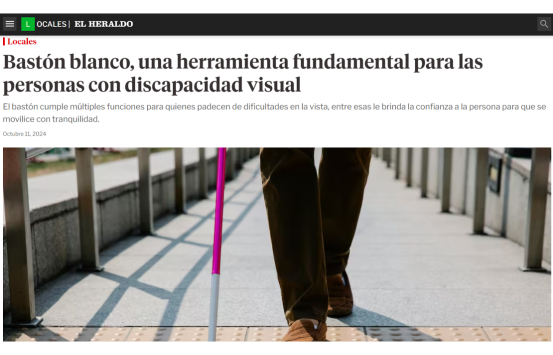 Captura de pantalla sitio web del periodico El Heraldo, se publicó una nota sobre la celebración del Día del Bastón Blanco “Bastón blanco, una herramienta fundamental para las personas con discapacidad visual