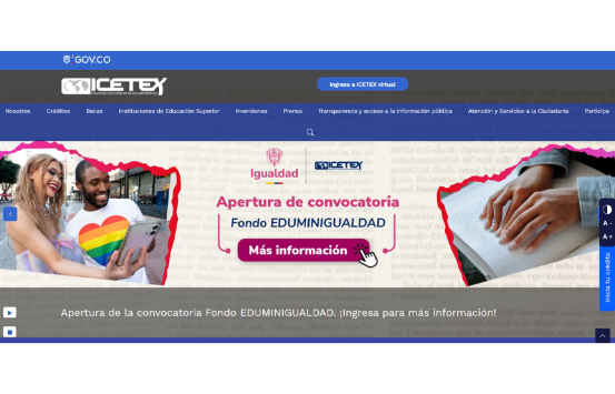 Captura de pantalla sitio web Icetex