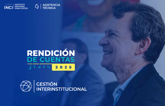 Presentación de Gestión Interinstitucional de la Rendición de Cuentas 2025 del INCI, en ella se ve a Pedro Andrade, funcionario con baja visión del INCI Sonriendo