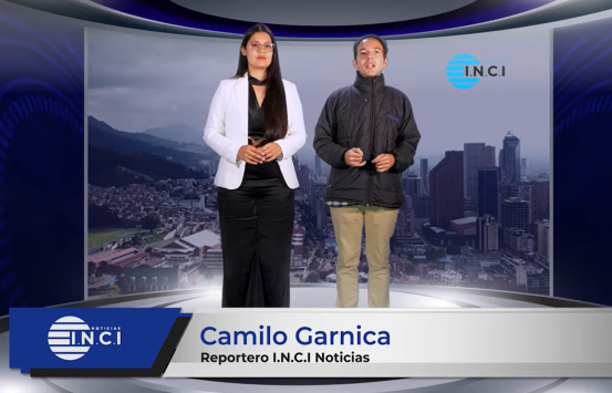 Camilo Garnica y Vannesa Valencia presentando I.N.C.I Noticias, Octava Edición 2025