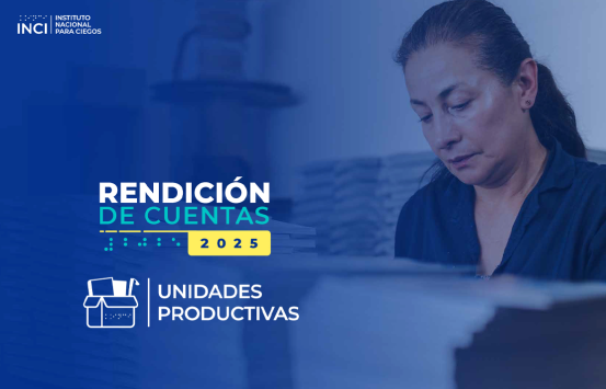 Presentación de Unidades Productivas de la Rendición de Cuentas 2025 del INCI, en ella se ve una operaria de la imprenta nacional de braille
