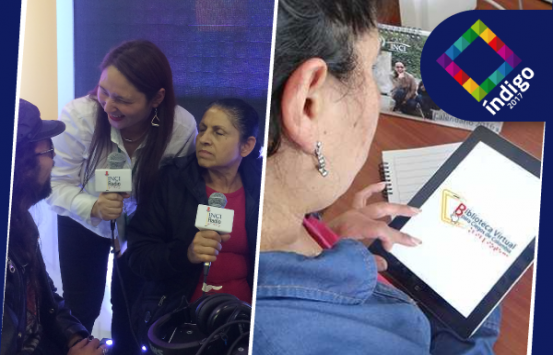 fotografías de Inciradio y la biblioteca virtual para ciegos atendiendo a población con discapacidad visual