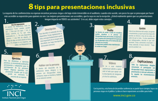 Postal con recomendaciones sobre presentaciones inclusivas