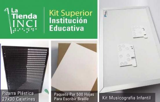 Kit de apoyo compuesto por una regleta, una lupa para baja visión y un cuaderno para escritura en braille